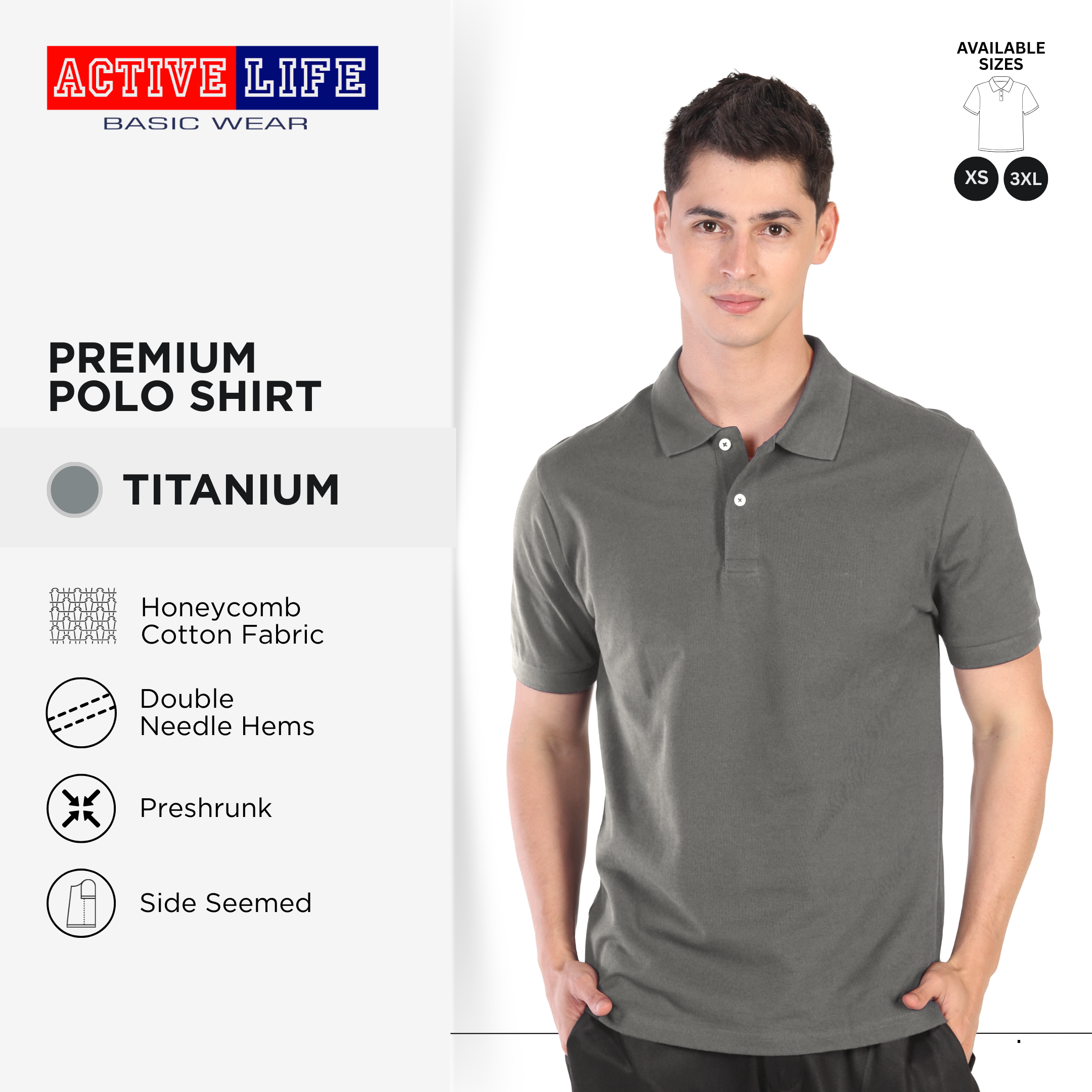 Active Life Unisex Regular Fit Honeycomb Polo Shirt White Gray Brown Series