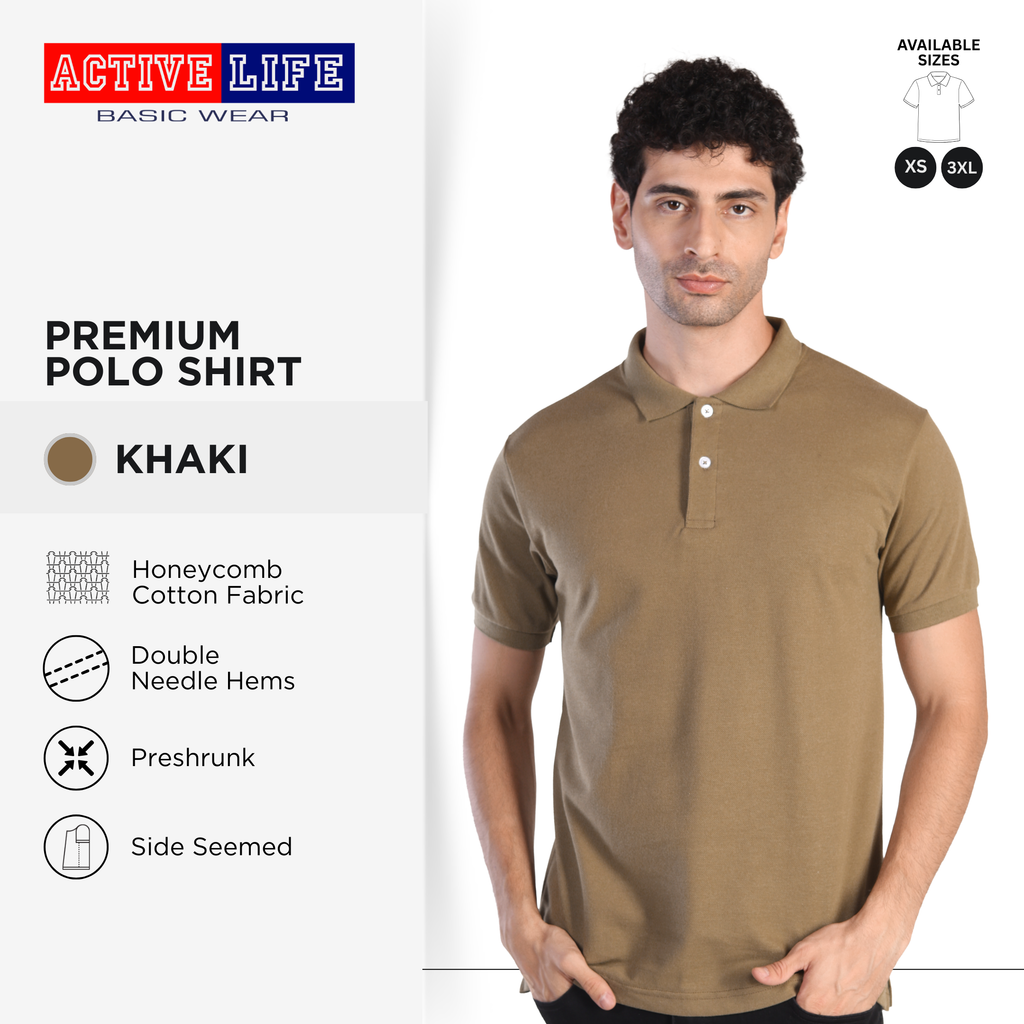 Active Life Unisex Regular Fit Honeycomb Polo Shirt White Gray Brown Series