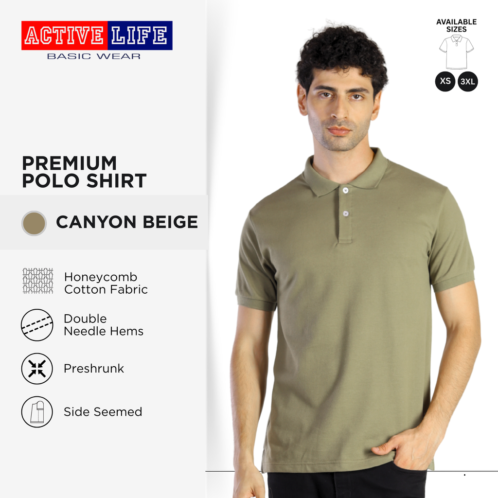 Active Life Unisex Regular Fit Honeycomb Polo Shirt White Gray Brown Series