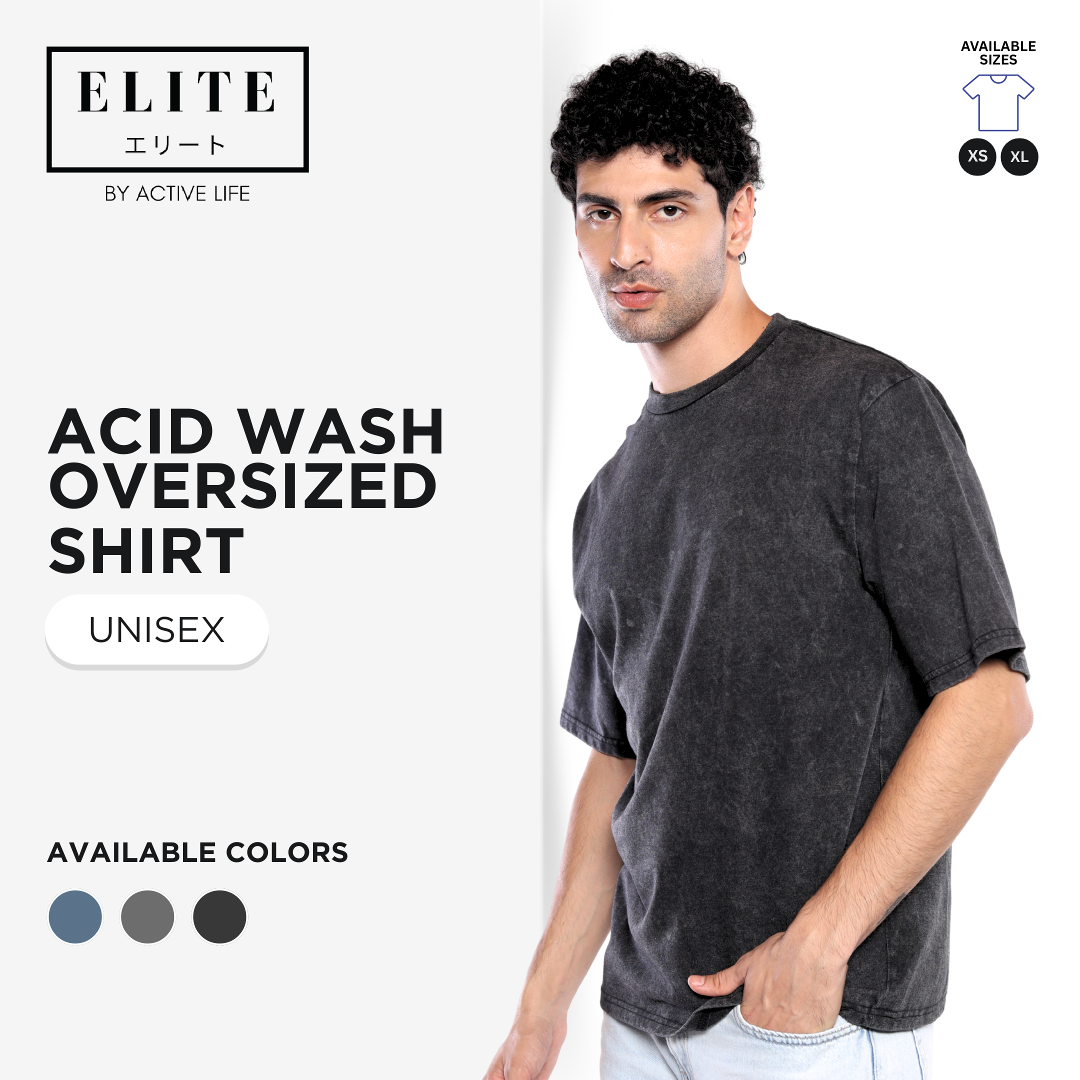 Elite Acid Wash Oversized Shirt Unisex Vintage Streetwear Tee for Men & Women