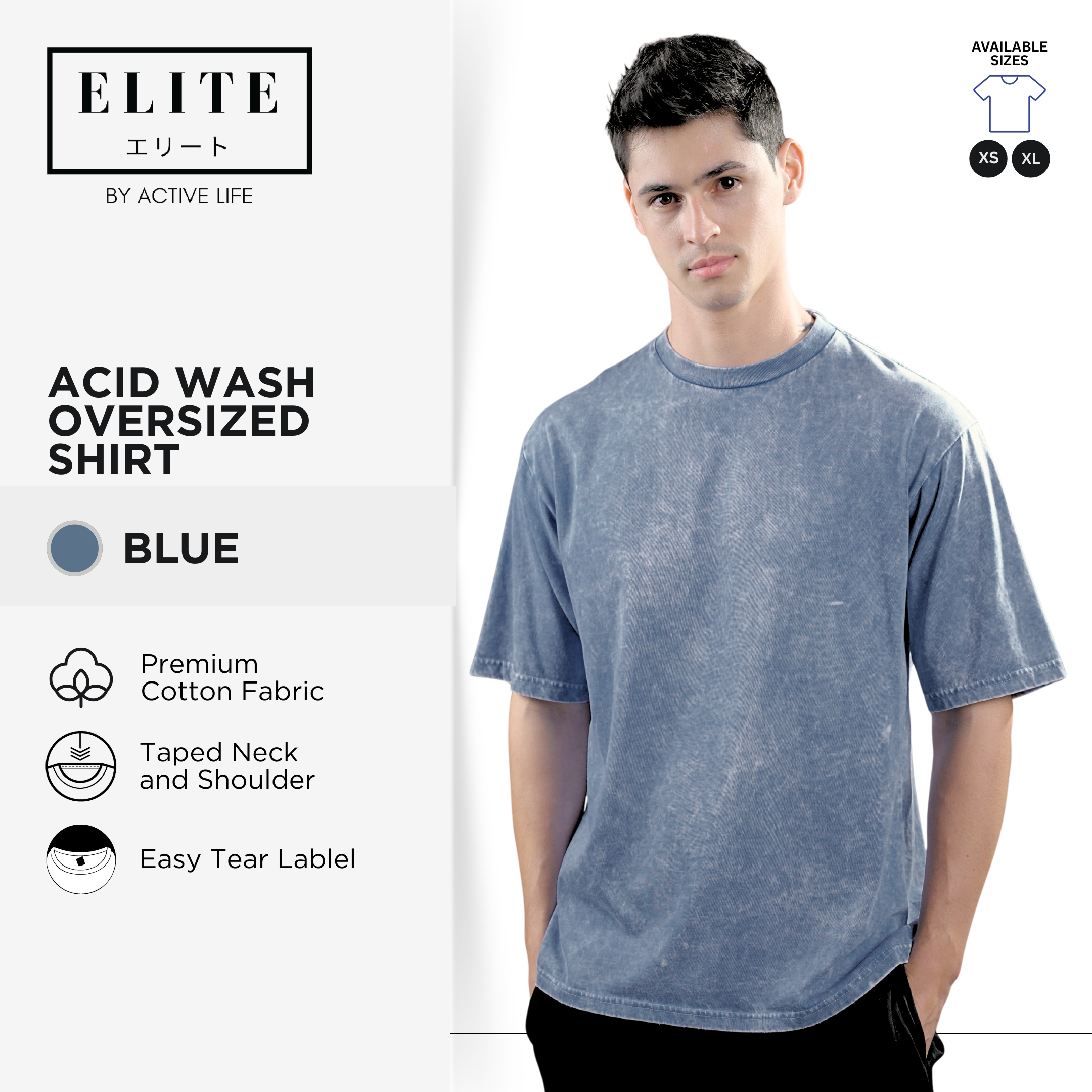 Elite Acid Wash Oversized Shirt Unisex Vintage Streetwear Tee for Men & Women